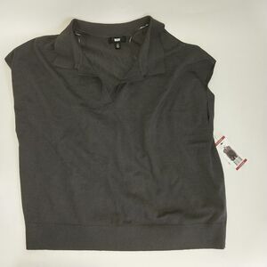 DKNY Women's Sleeveless Collared V-Neck Sweater Dark Gray Size XL